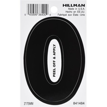 HILLMAN Hillman Group 841484 3 in. Black Glossy Vinyl Die-Cut Adhesive Number - 0 -  6 Piece 841484